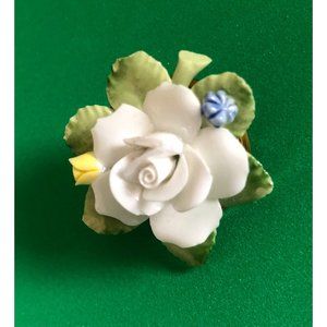 Lovely Old Porcelain White Rose Brooch